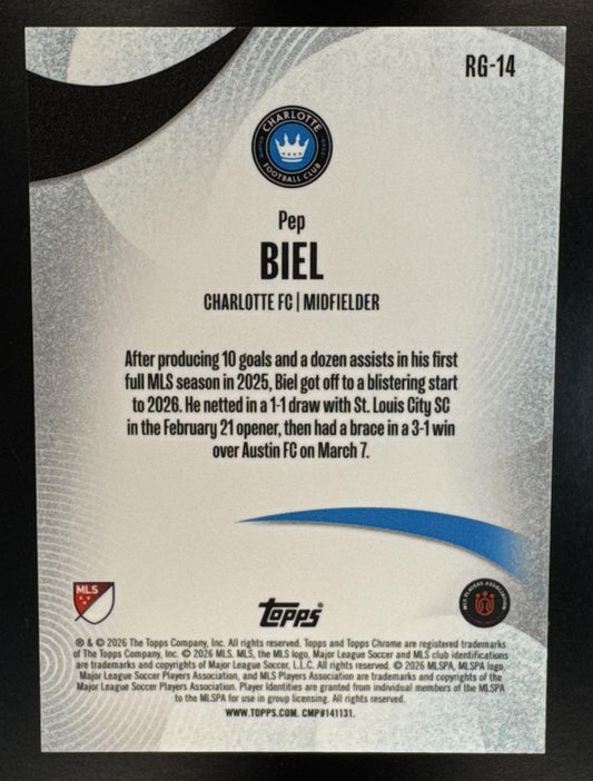 2026 Topps Chrome MLS Pep Biel #RG-14 Rhythm of the Game Gold Refractor /50