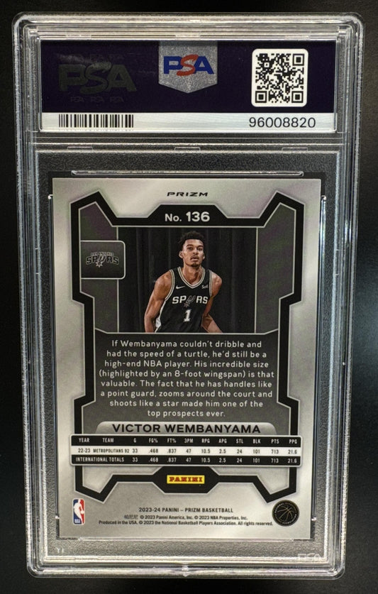 2023-24 Panini Prizm Victor Wembanyama #136 Prizms Pink Ice RC Spurs PSA 9