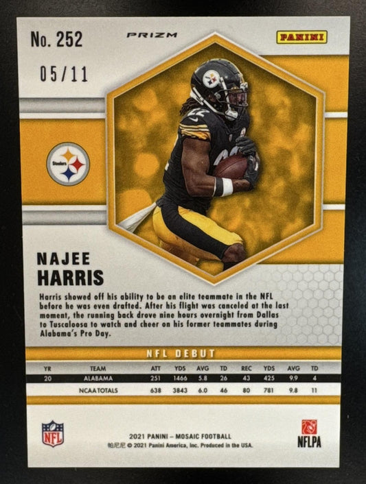 2021 Panini Mosaic Najee Harris #252 Prizm Pink Swirl 5/11 RC Steelers