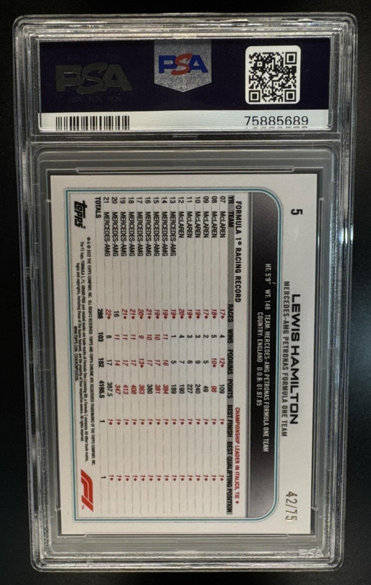 2022 Topps Chrome Formula 1 Lewis Hamilton #5 Pink RayWave 42/75 Portrait PSA 10