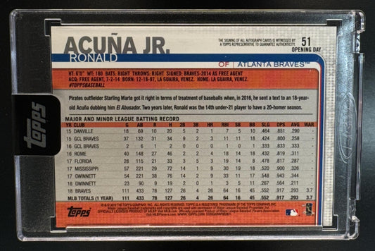 2019 Topps Opening Day Ronald Acuna Jr. #51 Braves Autograph /10 Gold Cup