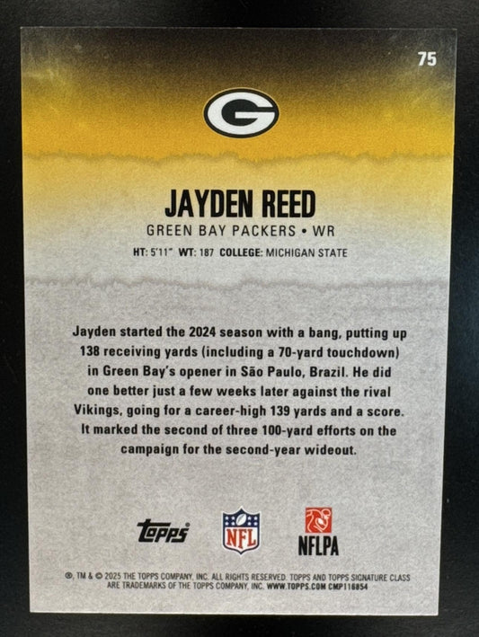 2025 Topps Signature Class Jayden Reed #75 Veteran Magenta Foil 9/250 Packers