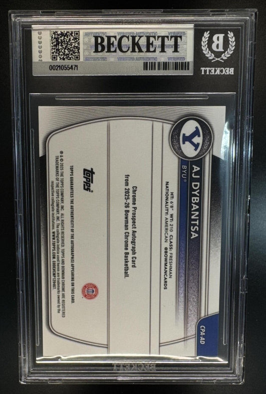2025 Bowman Basketball AJ Dybantsa Chrome Prospect Autograph Blue Refractor 3/150 (Jersey Number) BGS 9 Autograph 10