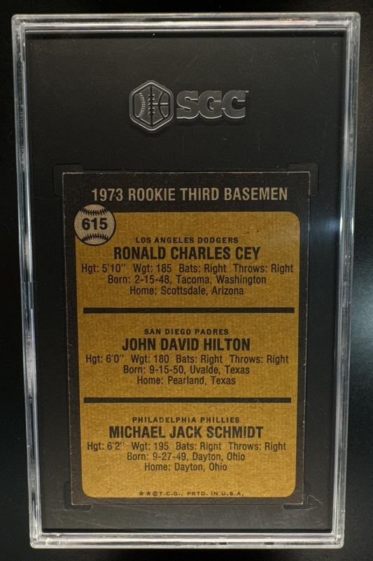 1973 Topps Rookie Third Basemen Ron Cey John Hilton Mike Schmidt #615 RC Phillies SGC 6