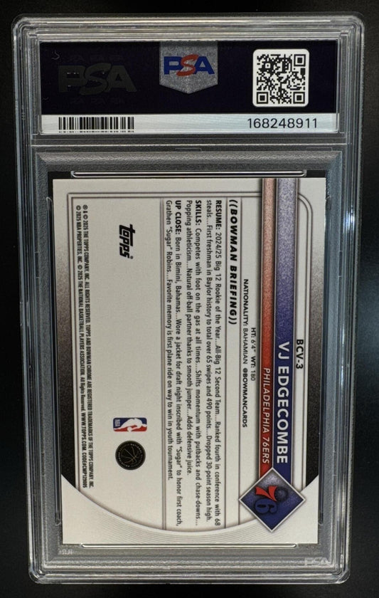 2025-26 Bowman VJ Edgecombe #BCV-3 Chrome Yellow X-Fractor 38/75 RC 76ers PSA 10