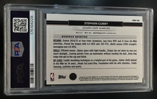2026 Topps NSCC Stephen Curry #NBA-06 NBA Chrome Orange Refractor /25 PSA 10