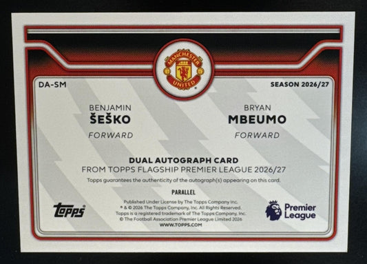 2026 Topps Premier League Benjamin Sesko Bryan Mbeumo Dual Auto Orange Foil /25