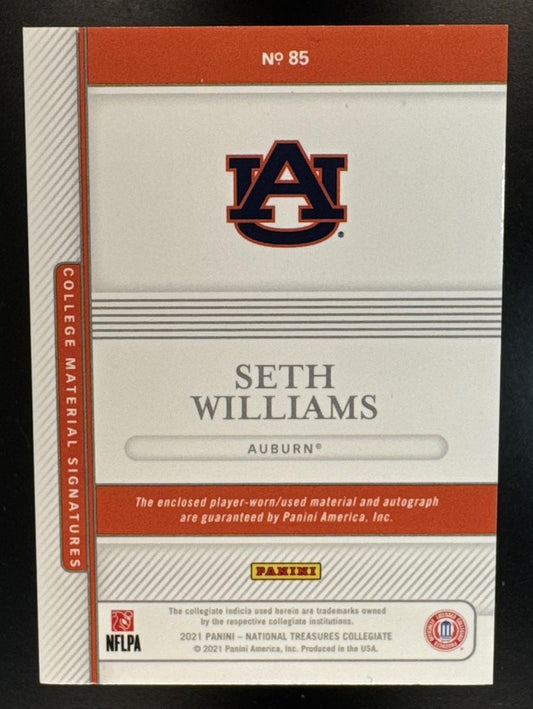 2021 Panini National Treasures Collegiate Seth Williams #85 Blue /49 MEM Auto RC Auburn