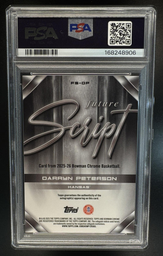 2025 Bowman Darryn Peterson #FS-DP Future Script Gold Refractor /50 Kansas Auto PSA 10