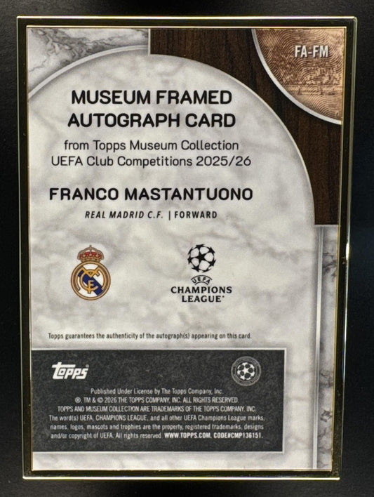 2025 Topps Museum Collection UEFA UCC Franco Mastantuono Framed Auto Blue Topaz /25