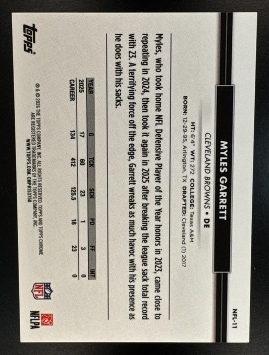 2026 Topps NSCC Collection Myles Garrett #NFL-11 NFL Orange Raywave 15/25 Browns