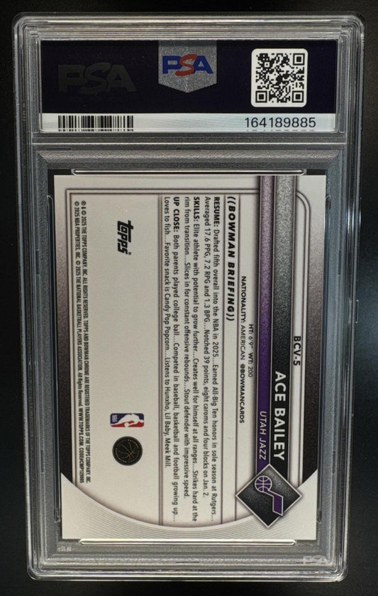 2025 Bowman Sapphire Ace Bailey #BCV-5 Chrome Black Refractor 10/10 RC Jazz PSA