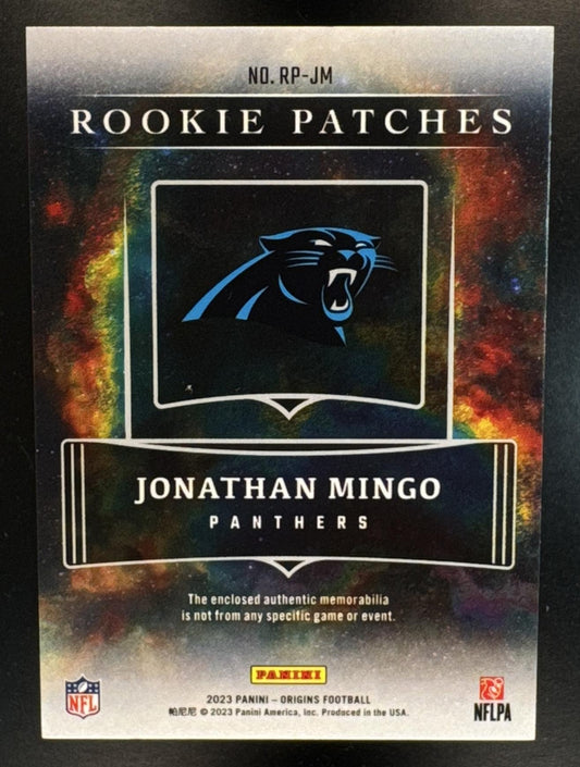 2023 Panini Origins Jonathan Mingo #RP-JM Rookie Patches Orange 9/75 RC Panthers