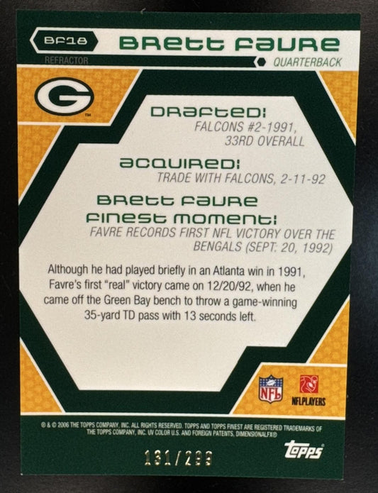 2006 Topps Finest Brett Favre #BF18 Moments Blue Refractor 131/299 Packers