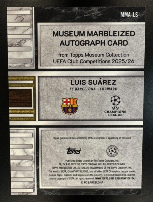 2025 Topps Museum Collection UEFA UCC Luis Suarez Marbleized Auto Turquoise /50