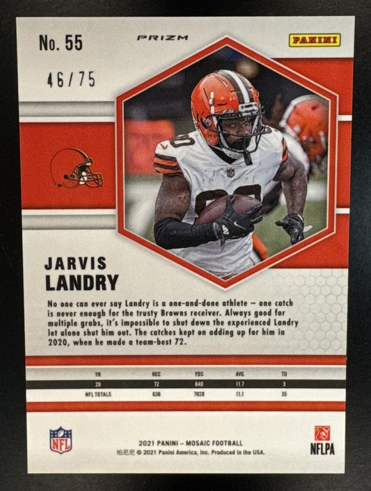 2021 Panini Mosaic Jarvis Landry #55 No Huddle Prizm Blue 46/75 Browns