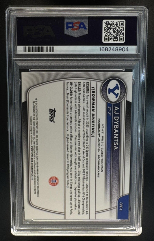 2025 Bowman AJ Dybantsa #CPE-1 Chrome Etched In Glass Var 1st Bowman BYU SSP PSA 10