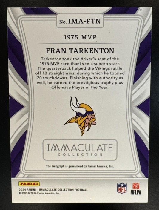 2024 Panini Immaculate Fran Tarkenton #IMA-FTN Moments Auto 21/49 Vikings
