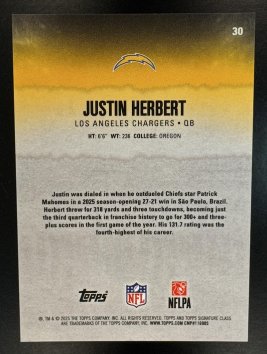 2025 Topps Signature Class Justin Herbert #30 Chrome Veteran Teal Refractor /225 Chargers