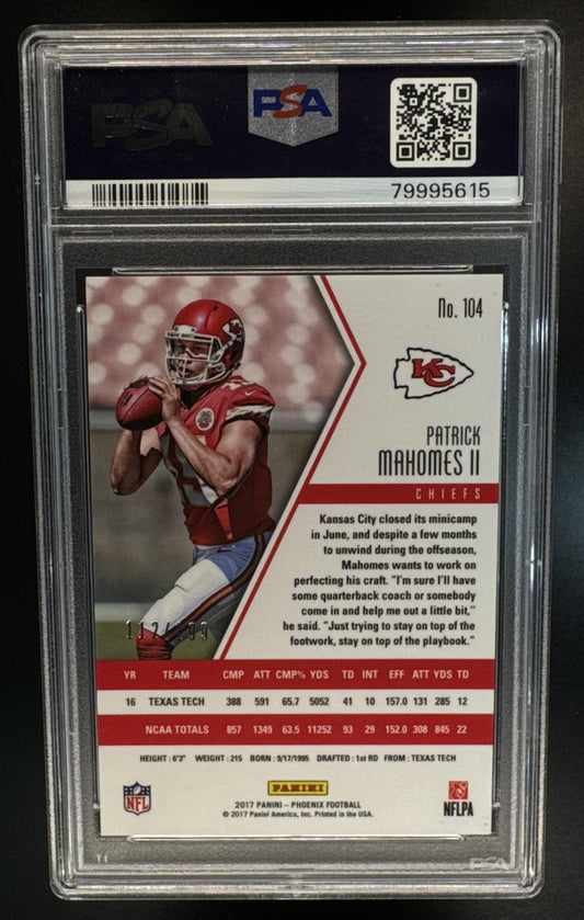 2017 Panini Phoenix Patrick Mahomes II #104 Red /199 Rookie Chiefs PSA 8