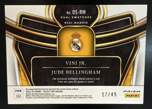 2023 Panini Select FIFA Jude Bellingham Vini Jr. #DS-RM Dual Swatches Purple /49