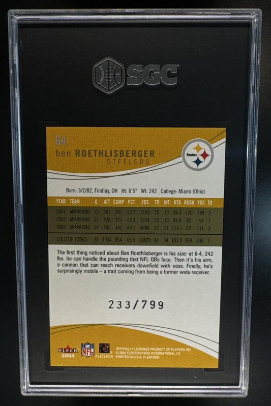 2004 Fleer Flair Ben Roethlisberger #64 233/799 RC Steelers SGC 9.5
