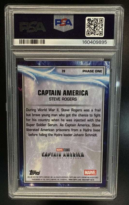 2025 Topps Chrome Marvel Studios SE Captain America #20 Gold Refractor /50 PSA 8