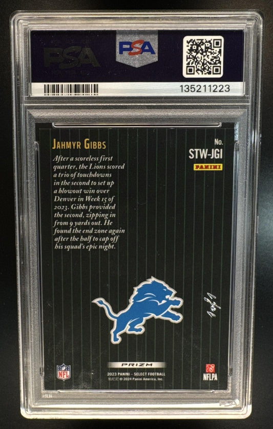 2023 Panini Select Jahmyr Gibbs #STW-JGI Score Throwback Black Prizm 1/1 PSA 8