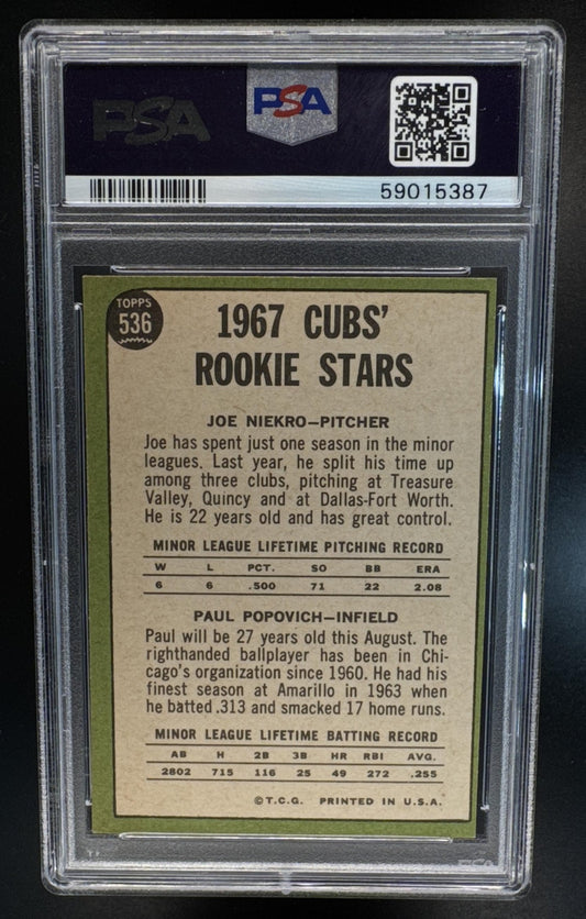 1967 Topps Cubs Rookie Stars Joe Niekro Paul Popovich RS, #536 RC PSA 9 (OC)