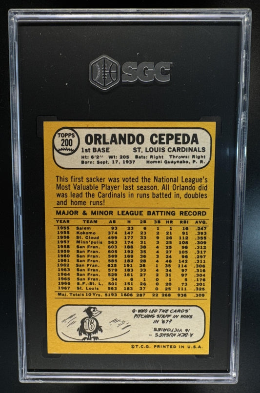 1968 Topps Orlando Cepeda #200 Cardinals SGC 7