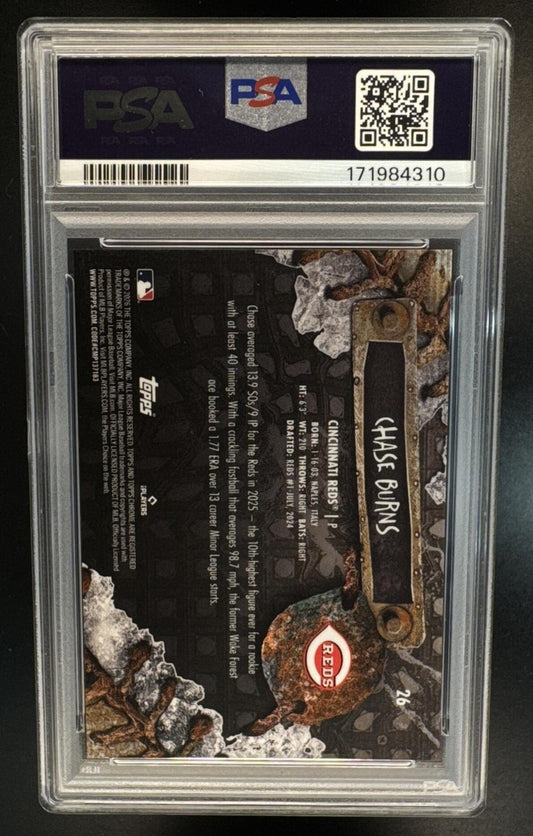 2026 Topps Chrome x Cactus Jack Chase Burns #26 Black Refractor /10 RC Reds PSA 10