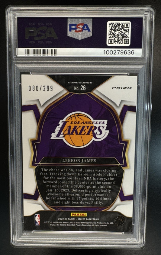 2022 Panini Select LeBron James #26 Light Blue Prizms /299 Concourse Lakers PSA 9