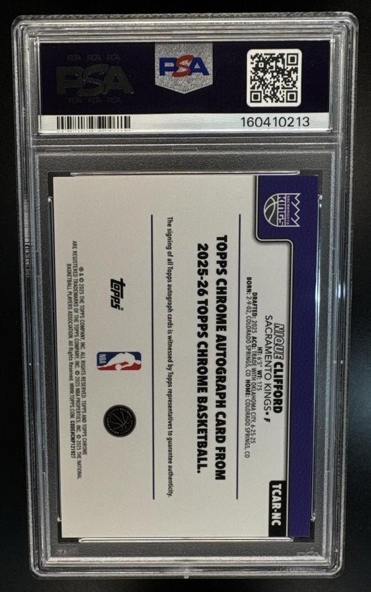 2025 Topps Chrome Sapphire Nique Clifford #TCAR-NC Auto Orange Ref. /25 RC PSA 9