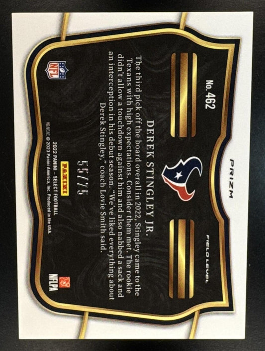 2022 Panini Select Derek Stingley Jr. #462 Tri Color Prizm /75 Field Level RC Texans