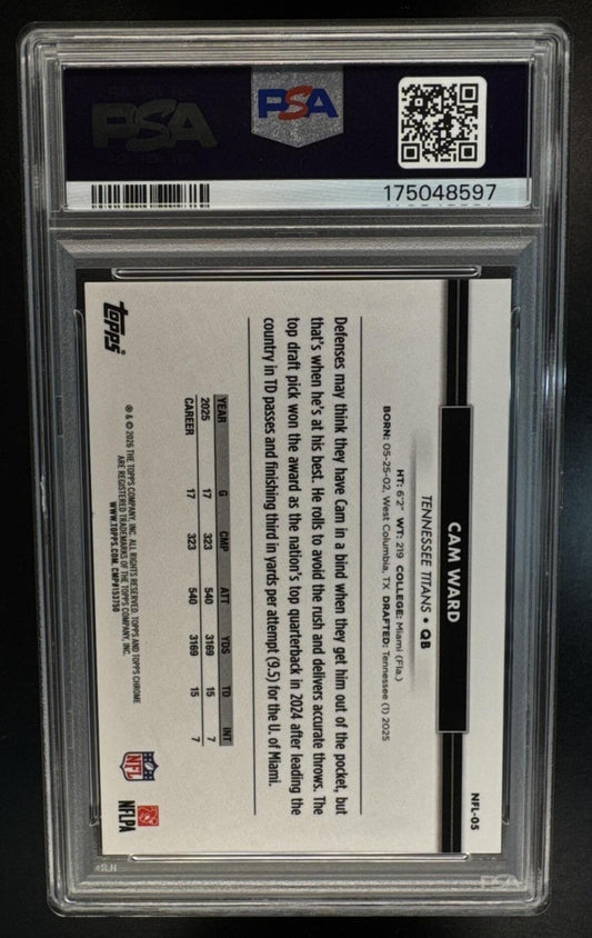 2026 Topps NSCC Collection Cam Ward #NFL-05 NFL Red Raywave 5/5 Titans PSA 10
