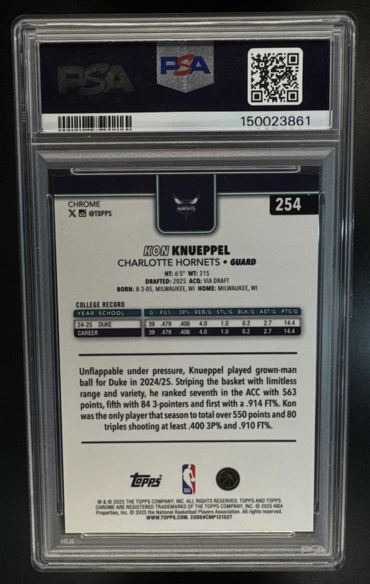 2025-26 Topps Chrome Kon Knueppel #254 Gold Raywave Refractor /50 Hornets PSA 9