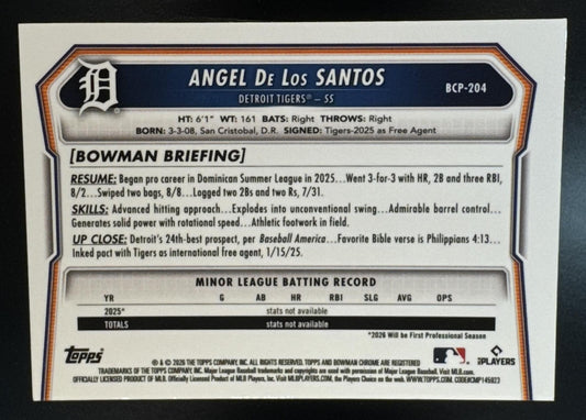2026 Bowman Chrome Angel De Los Santos Blue Geometric Refractor /150 1st Bowman