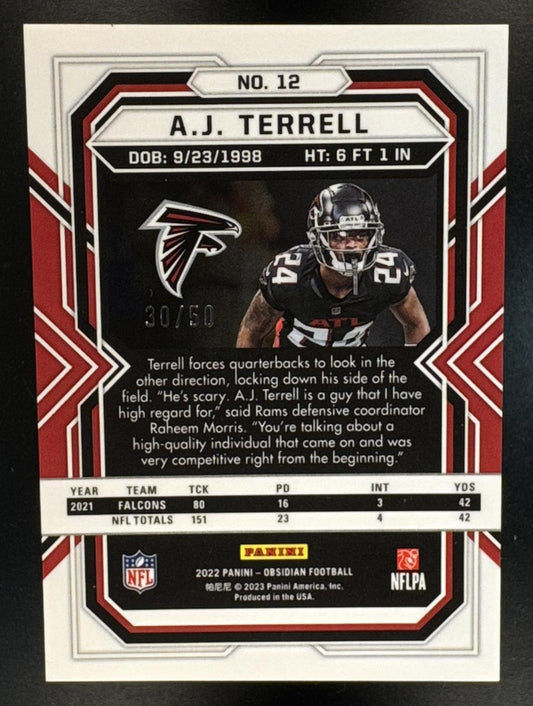 2022 Panini Obsidian A.J. Terrell #12 Electric Etch Green 30/50 Falcons
