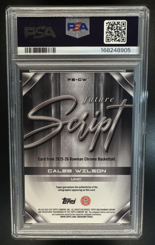 2025 Bowman Caleb Wilson #FS-CW Future Script Orange Refractor /25 Auto UNC PSA 9