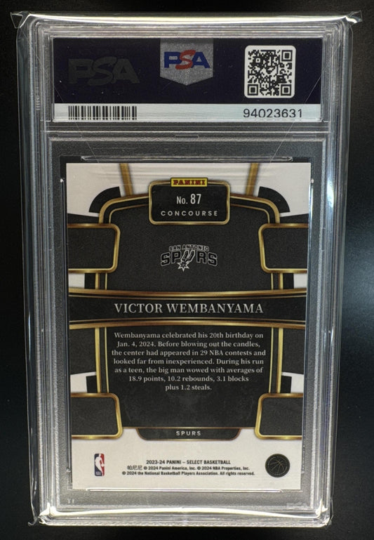 2023-24 Panini Select Victor Wembanyama #87 Blue Prizm RC Concourse Spurs PSA 10