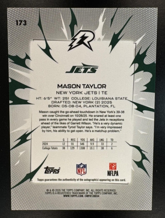 2025 Topps Resurgence Mason Taylor #173 Rookie Signatures Refractor Auto Jets