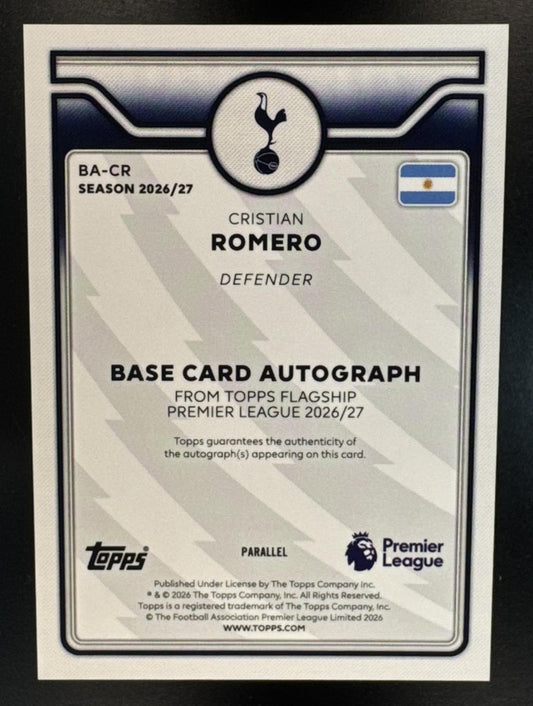 2026 Topps Premier League Cristian Romero #BA-CR Auto Blue Rainbow Foil /150