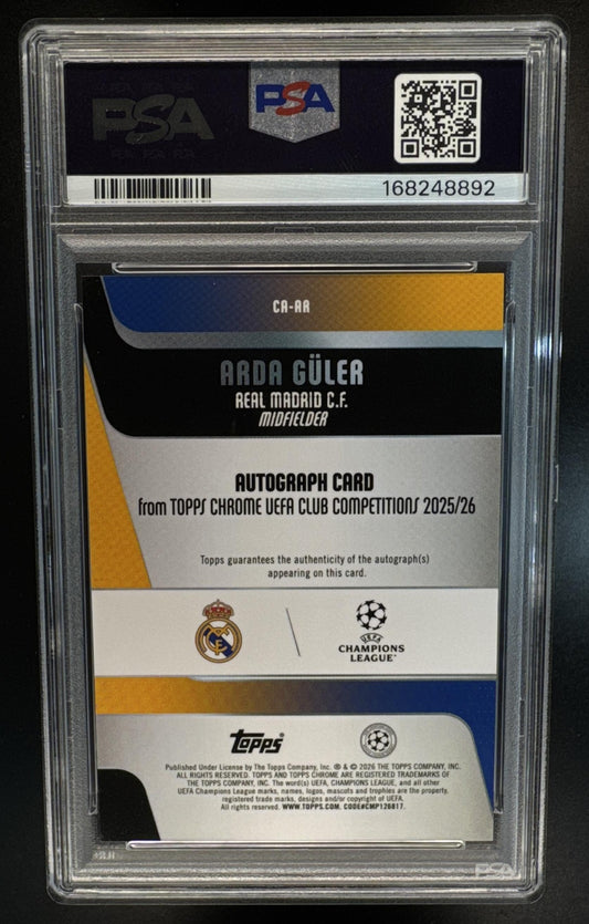 2025 Topps Chrome UEFA UCC Arda Guler Auto CA-AR Gold Geometric Refractor /50 Real Madrid PSA 10