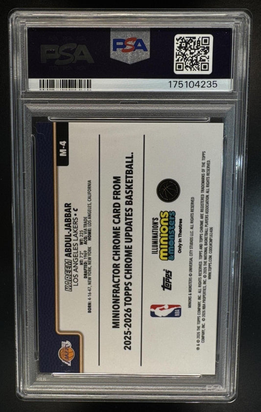 2025 Topps Chrome Update Kareem Abdul-Jabbar Minionfractor M-4 Variation SSP Lakers PSA 9