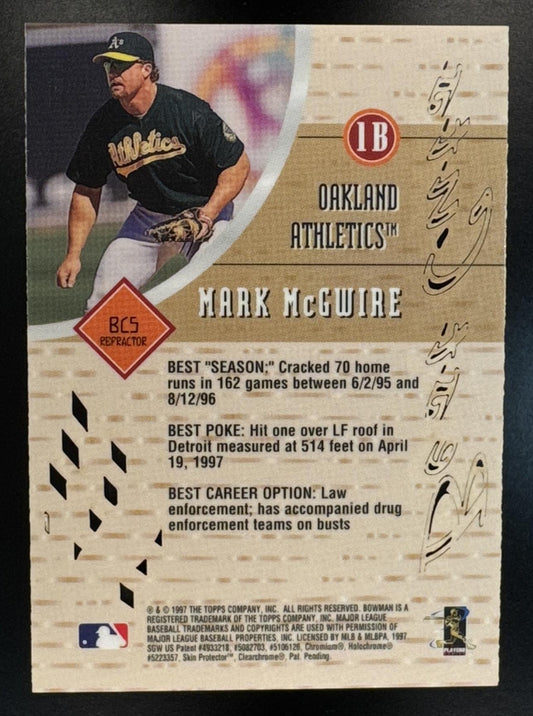 1997 Bowman's Best Mark McGwire #BC5 Cuts Refractor Athletics