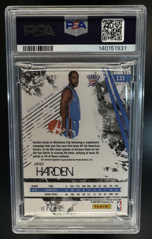 2009 Panini Rookies & Stars James Harden Team Patches Signatures Ruby /49 PSA 9