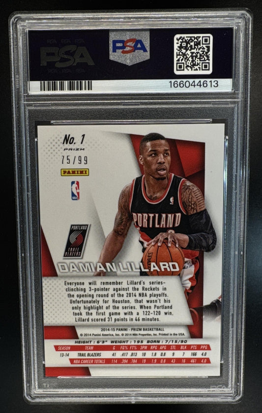 2014-15 Panini Prizm Damian Lillard #1 Prizms Blue 75/99 Trail Blazers PSA 9