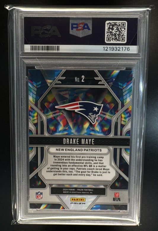 2024 Panini Prizm Drake Maye #2 Prizmatic Green Wave RC Patriots PSA 9