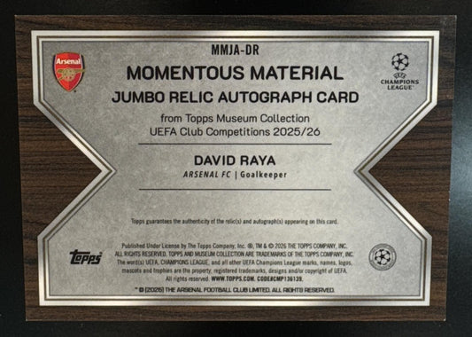 2025 Topps Museum Collection UEFA David Raya Momentous Relic Auto Turquoise /50