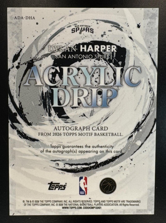 2025-26 Topps Motif Dylan Harper #ADA-DHA Acrylic Drip Auto 3/99 RC Spurs